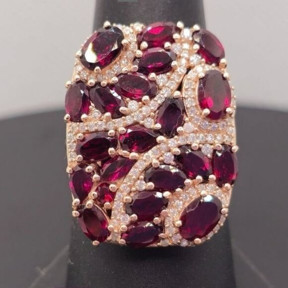 Garnet and Moissanite Ring in Rose Gold Over 925 Silver Size8 - Picture 2 of 6